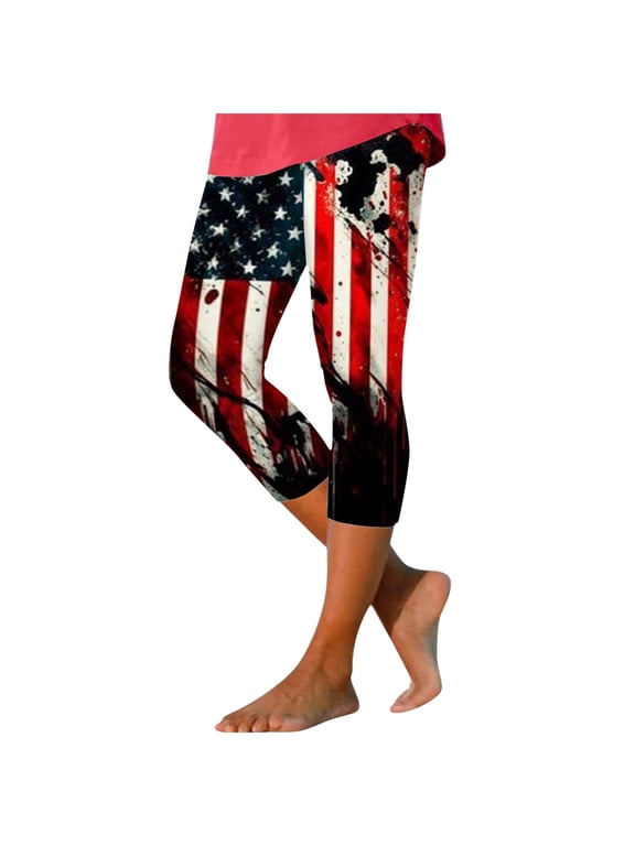 Women's Yoga Running Pants Printed Compression Capri Leggings Workout Tights(Black,XL)