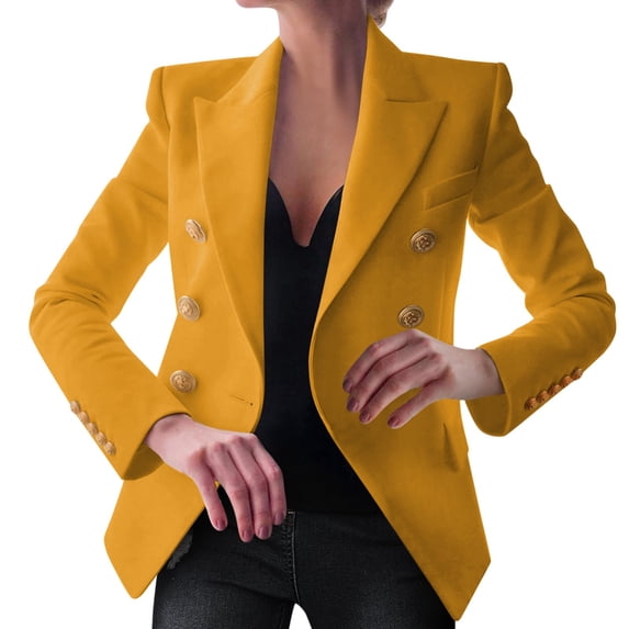 kpoplk Womens Blazer, Women's Casual Long Sleeve Lapel Oversized Button Work Office Blazer Suit Jacket Womens Blazers(Yellow,M)