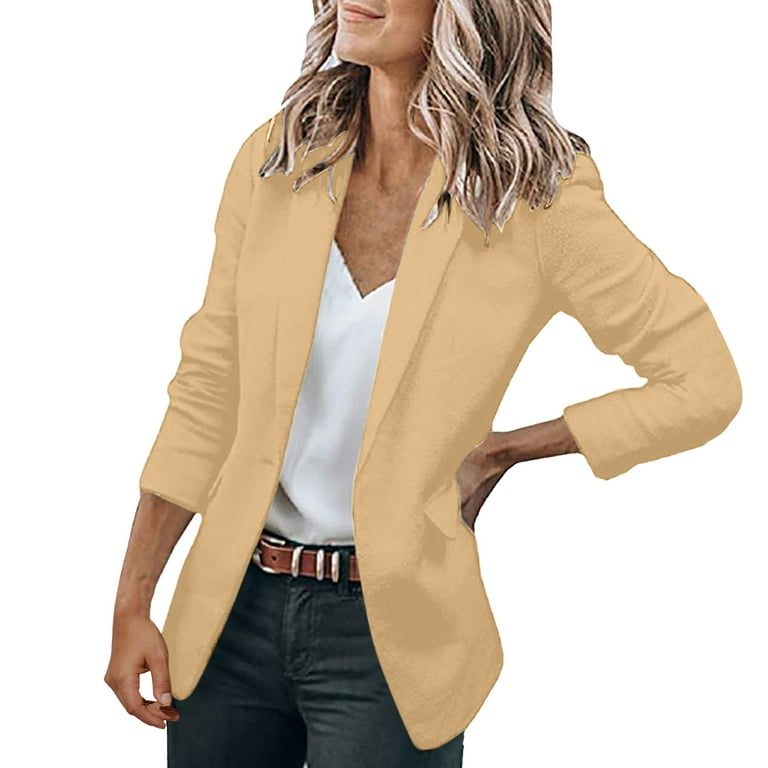 kpoplk Womens Blazer, Womens Casual Blazers Puff Sleeve Open Front Office  Blazers Bussiness Jackets Work Suit with Pockets Women Blazers(Khaki,XL)