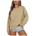 thumbnail image 1 of kpoplk Womens Crew Neck Color Block/Solid Sweatshirts Tops Long Sleeve Casual Pullover Cute Lightweight Loose Tops(Beige,XL), 1 of 6