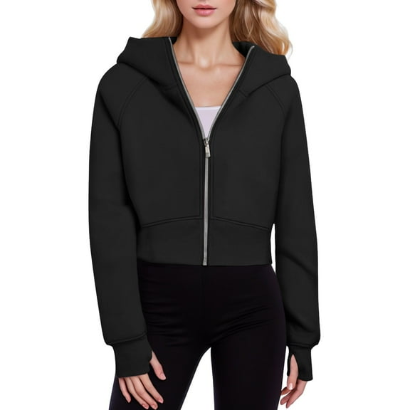 kpoplk Womens Full-Zip Hoodies Casual Long Sleeve Sweatshirt with Pockets(Black,L)