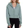 thumbnail image 1 of kpoplk Womens Long Sleeve Zip up Hoodies with Pocket Hooded Sweatshirts Jackets(Green,L), 1 of 4