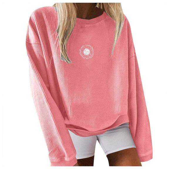 kpoplk Womens Oversized Sweatshirts Crewneck Long Sleeve Side Zipper Hoodies 2024 Fall Pullover Sweater Top(Pink,S)