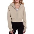 thumbnail image 1 of kpoplk Womens Oversized Zip up Hoodie Y2K Jacket Baggy Loose Basic Zipper Hooded Sweatshirt Coat(Khaki,L), 1 of 1