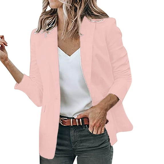kpoplk Work Casual Blazer Jackets for Women Open Front Long Sleeve Tops Cardigan Tops Business Fashion Blazers Coat Pink,XL