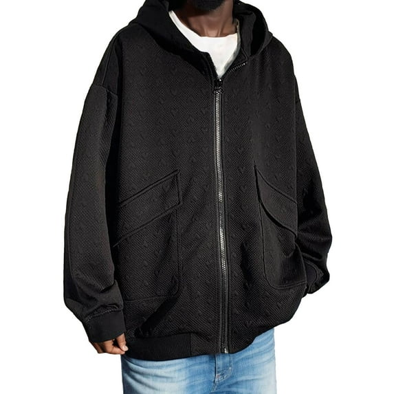 kpoplk Zip up Hoodies for Men Plus Size Hoodies for Men Casual Autumn Long Sleeve Slim Zipper Solid Color Hooded Coat Tops Blouse Zip up Hoodie Men(Black,3X)