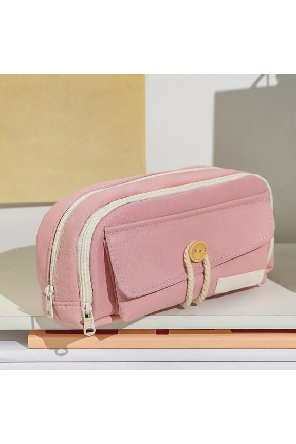 Large Capacity Pe-ncil Case Pe-ncil Pouch P-en Bag with 3 Compartment Stationery Organizer with Zipper, Sch-ool Supplies Organizer for Teen Adults (Pink)