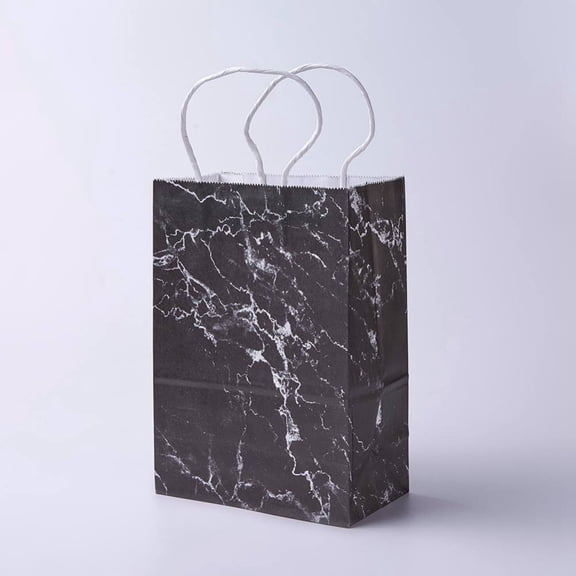 kraft Paper Bags with Handles Gift Bags Shopping Bags Rectangle Marble Texture Pattern Black 21x15x8cm