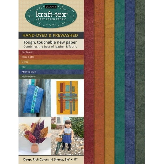 kraft-tex Designer: kraft-tex Designer Sampler 6 Deep, Rich Colors Hand-Dyed & Prewashed : Kraft Paper Fabric, 6 Sheets 8.5" x 11'' (General merchandise)