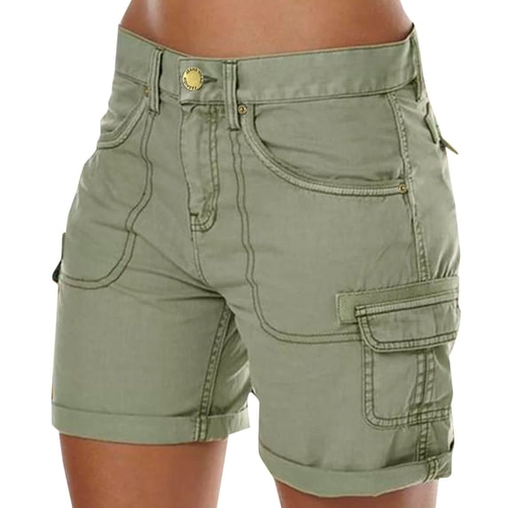 krdevn Bermuda Shorts for Women Cargo Shorts Knee Length, Women's Loose Solid Color Mini Pant Summer Beach Shorts Buttons Short Hot Pants Cargo Shorts,for Size L