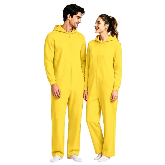 krdevn Couples Hooded Jumpsuit Full Zip Long Sleeve One Piece Pajamas Loose Fit Lightweight Loungewear for Home Everyday Wear,L