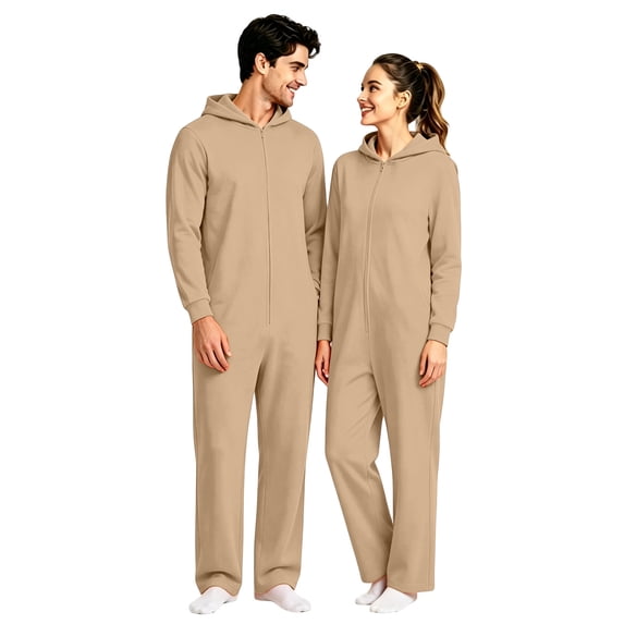 krdevn Couples Hooded Jumpsuit Full Zip Long Sleeve One Piece Pajamas Loose Fit Lightweight Loungewear for Home Everyday Wear,L
