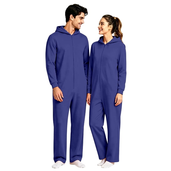 krdevn Couples Hooded Jumpsuit Full Zip Long Sleeve One Piece Pajamas Loose Fit Lightweight Loungewear for Home Everyday Wear,S