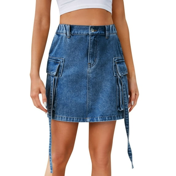 krdevn Women's High-Waisted Distressed Denim Mini Skirt Ribbon Design Denim Work Skirt Casual Short Skirt, Jean Skirts for Women Denim,for Size XXL