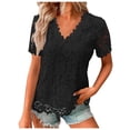 thumbnail image 1 of krdevn Womens Scalloped Edge & Floral Lace Tops Summer Solid Color V Neck Elegant Jacquard Short Sleeved T Shirt Casual Top,for Size XXL, 1 of 8