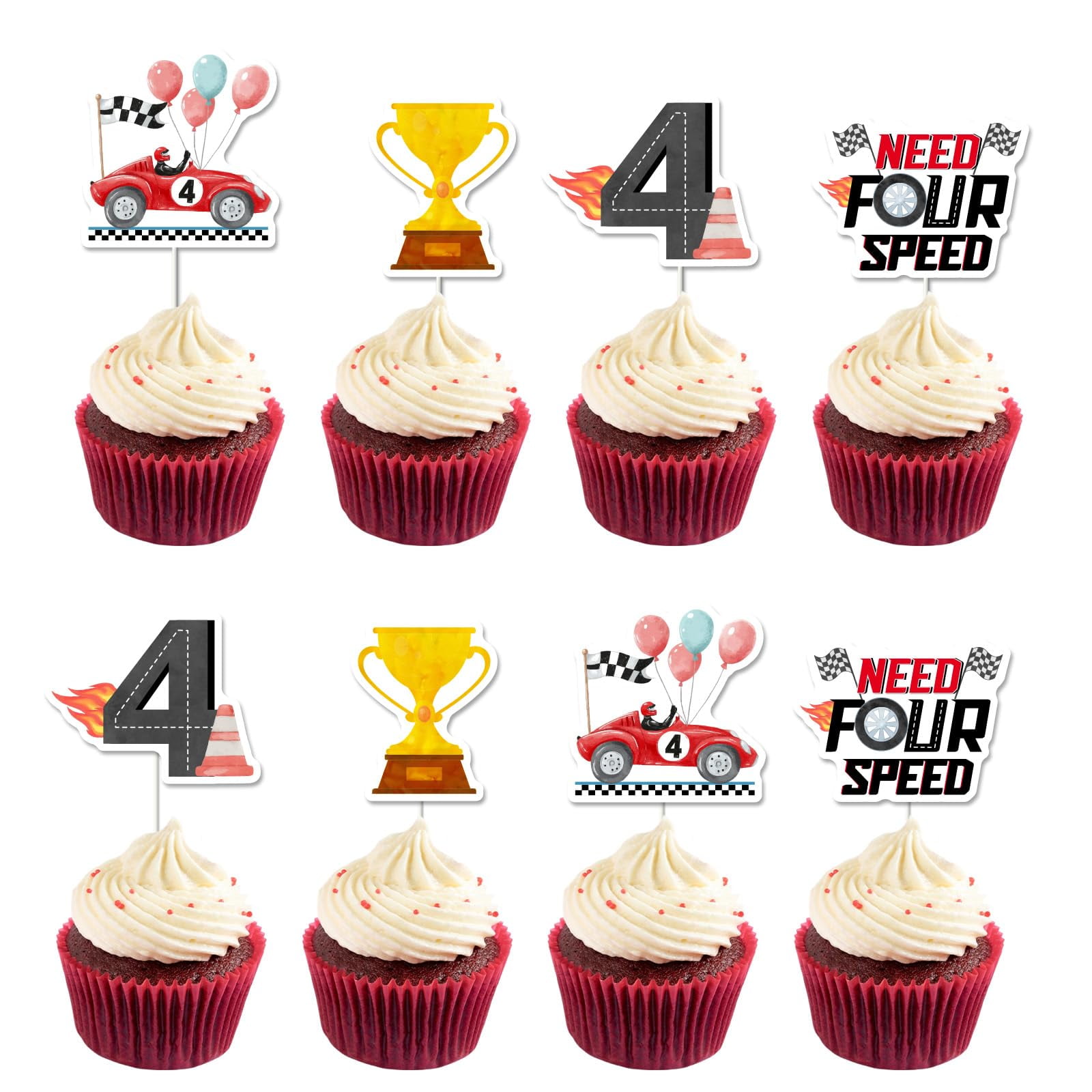 Need Four Speed 4th Birthday Decoration Set – Racing Car Backdrop & Balloons For Boys' Racing Themed Party