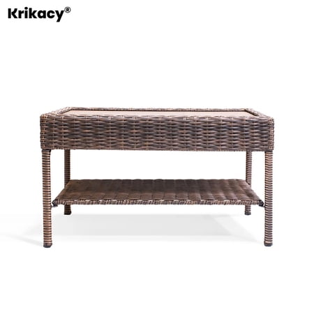 krikacy Cambridge Double Wicker Coffee Table HIPS Plastic Wood Outdoor End Table, All Weather Rattan Furniture