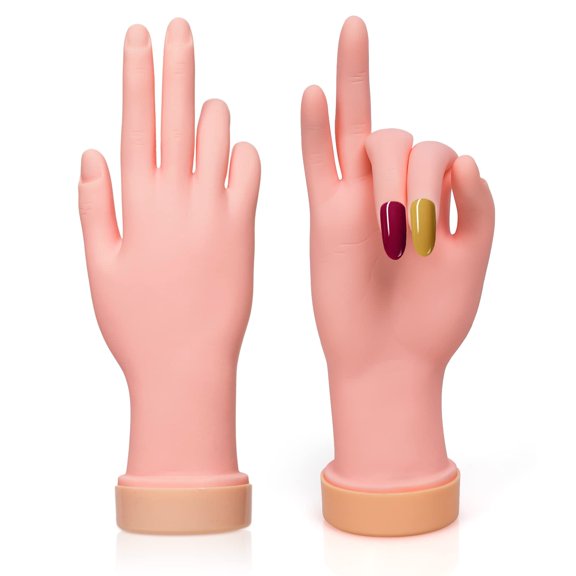 krofaue 2 Pack Practice Nail Tips Art Trainer Training Hand Tool Flexible Bendable Movable Fake Mannequin Right Hands Manicure Tool C40
