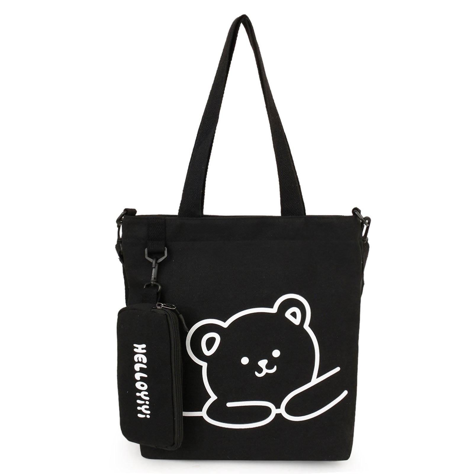 kruixL Canvas Tote Bag Bear Pattern Adjustable Strap Large Capacity