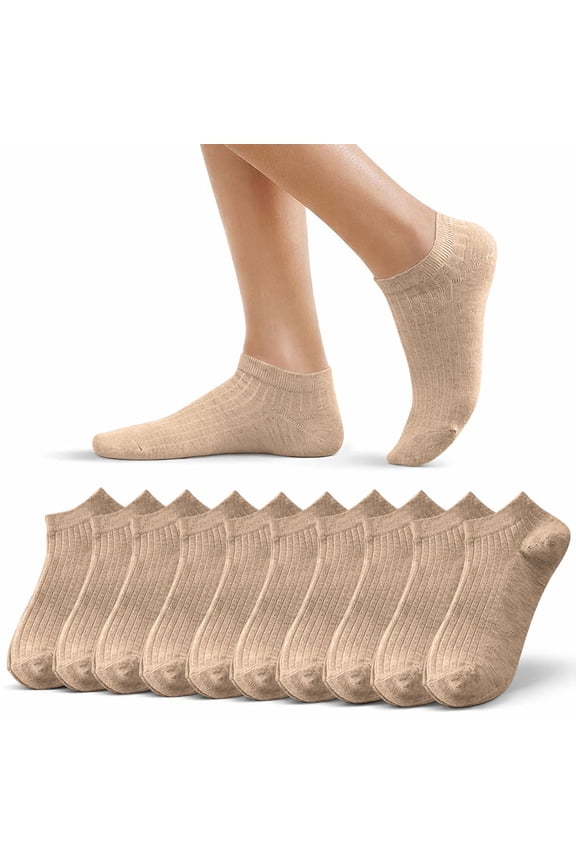 17 Pairs Crew Ankle Socks for Women Casual Solid Color Soft Sock Soft Comfy Casual Clothes Khaki