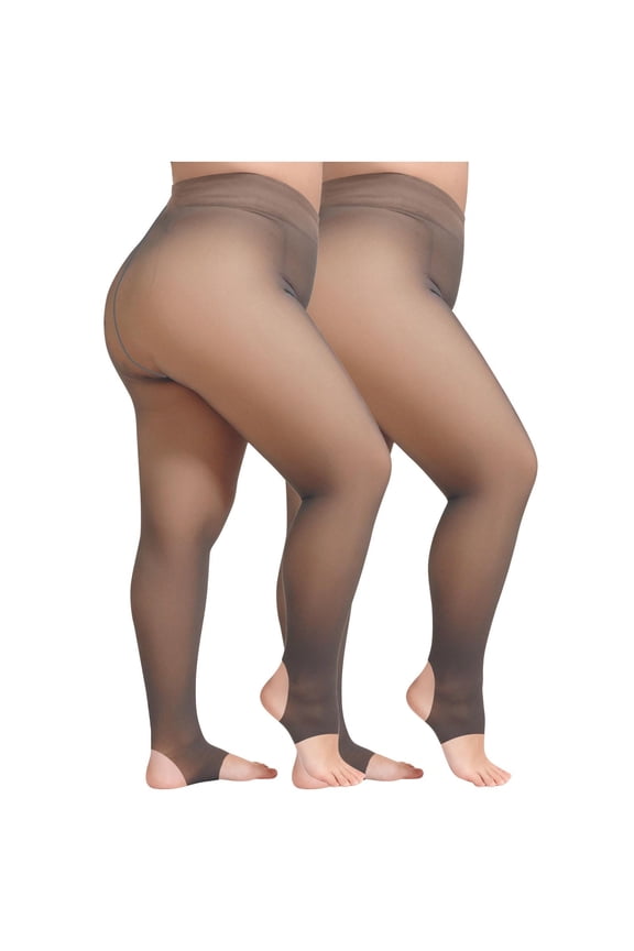 2 PCS Fleece Lined Tights for Women Warm Soft Solid Color Pantyhose Thermal Winter Thick Leggings