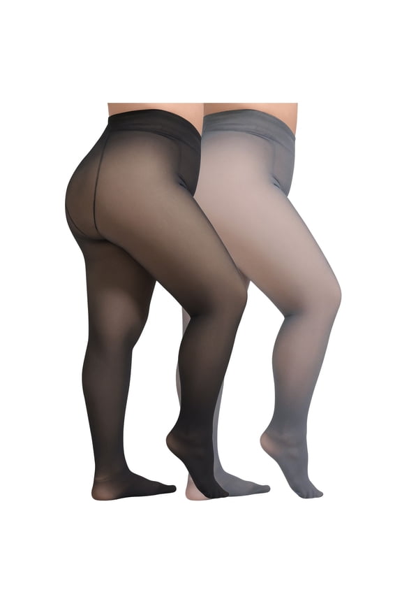 2 PCS Fleece Lined Tights for Women Warm Soft Solid Color Pantyhose Thermal Winter Thick Leggings