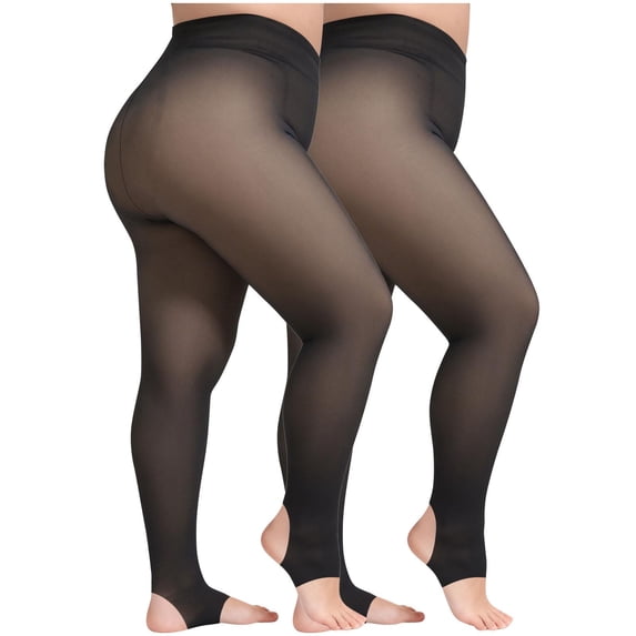 ktowifly 2 Pairs Fleece Lined Tights Women Warm Pantyhose Leggings Fake Translucent Thermal Thick Socks for Dresses