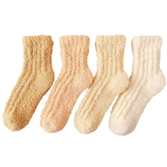 ktowifly 4 Pairs Fuzzy Crew Socks for Women Thermal Thick Winter Warm Soft Comfy Trendy Sleepwear Sock