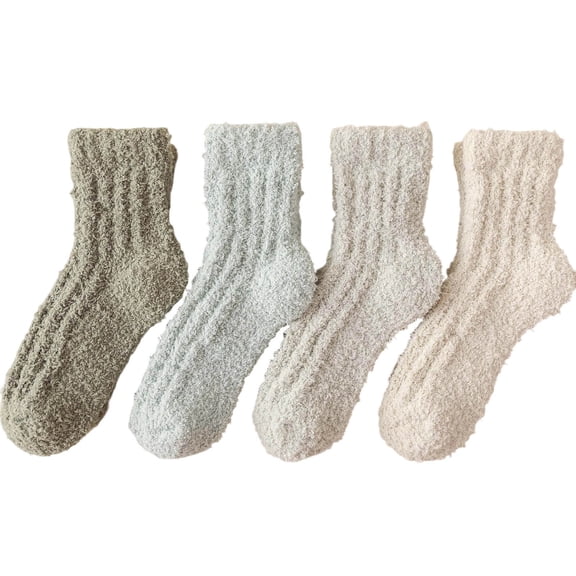 ktowifly 4 Pairs Fuzzy Crew Socks for Women Thermal Thick Winter Warm Soft Comfy Trendy Sleepwear Sock