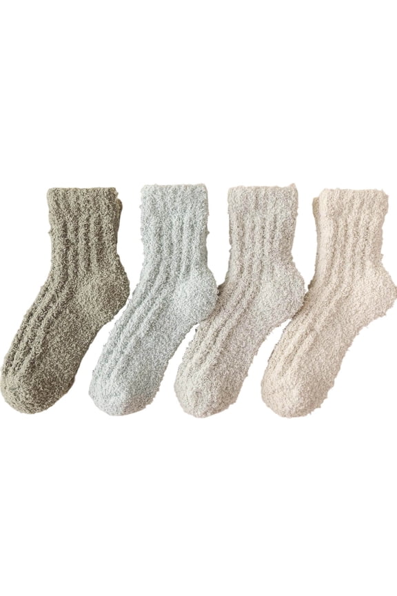 4 Pairs Fuzzy Crew Socks for Women Thermal Thick Winter Warm Soft Comfy Trendy Sleepwear Sock