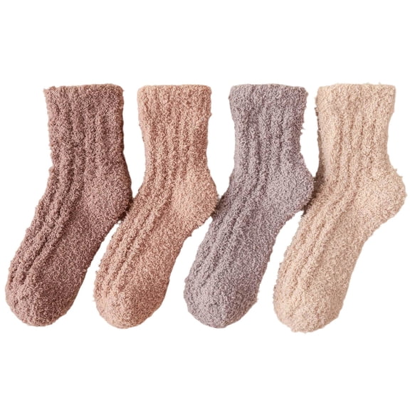 ktowifly 4 Pairs Fuzzy Crew Socks for Women Thermal Thick Winter Warm Soft Comfy Trendy Sleepwear Sock