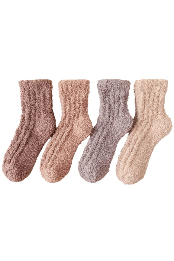 4 Pairs Fuzzy Crew Socks for Women Thermal Thick Winter Warm Soft Comfy Trendy Sleepwear Sock