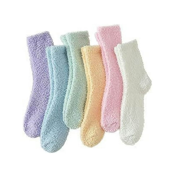 ktowifly 6 Pairs Fuzzy Socks for Women Thermal Thickened Warm Soft Comfy Fashionable Sleepwear Sock Multicolor