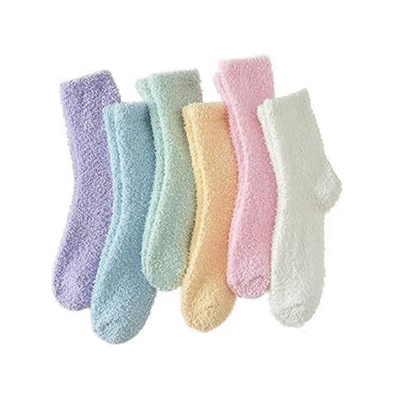 ktowifly 6 Pairs Fuzzy Socks for Women Thermal Thickened Warm Soft Comfy Fashionable Sleepwear Sock Multicolor