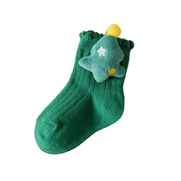 ktowifly Baby Girls Christmas Crew Socks Mid Tube Solid Color Soft Breathable Fall Winter Sock with Doll Cute