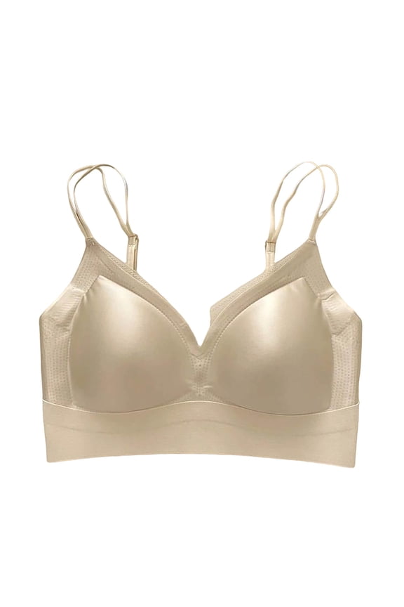 Bras for Women Comfortable Seamless Satin Wireless Lightweight T-Shirt Bra Adjustable Spaghetti Strap