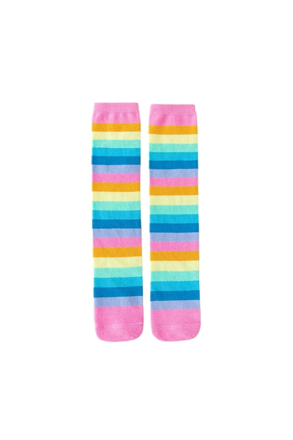 Children's Striped Color Block Cotton Sockings Knee High Cute Strench Trendy Girls Dance Socks