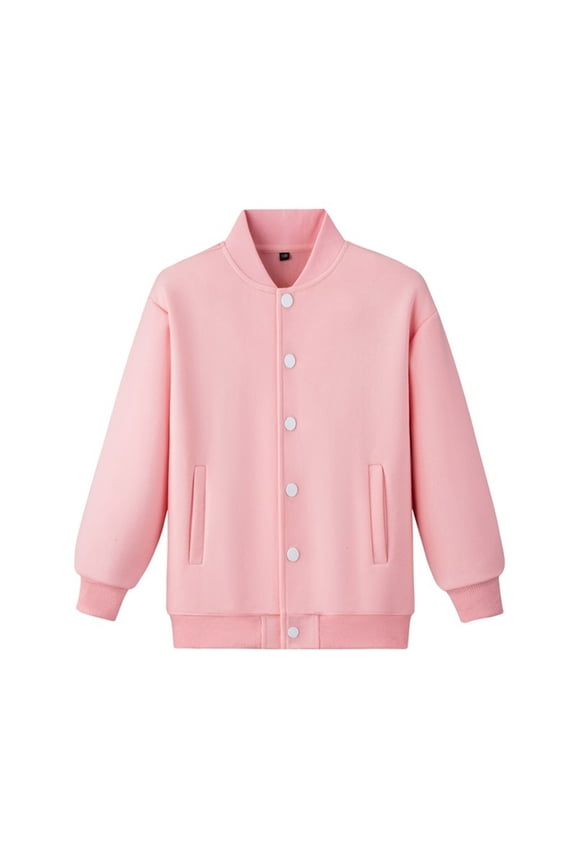 Kids Baseball Jacket Casual Solid Long Sleeve Button Closure Hoodless Jacket Boys Girls Sport Coat with Pocket