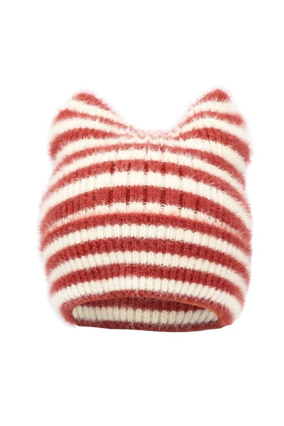 Knit Cap Striped for Men Women Warm Thermal Soft Comfy Cute Ear Hat for Cold Weather Going Out