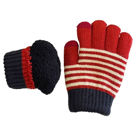 ktowifly Knit Gloves for Kids Striped Color Block Cute Warm Strench Cold Weather Elastic Wrist Trendy Glove