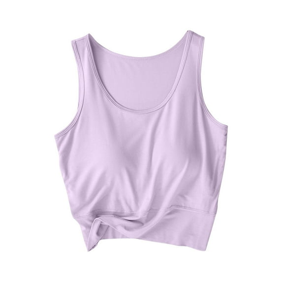 ktowifly Plus Size Crop Camisole for Womens Solid Color Sleeveless Round Neck Tank Tops Casual with Built-in-Bra