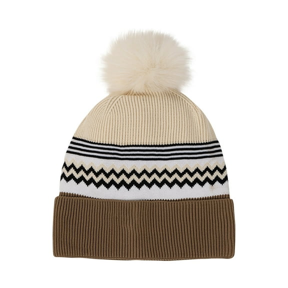 ktowifly Striped Knitted Cap for Women Winter Warm Thermal Color Block Trendy Soft Comfy Hats with Pompom