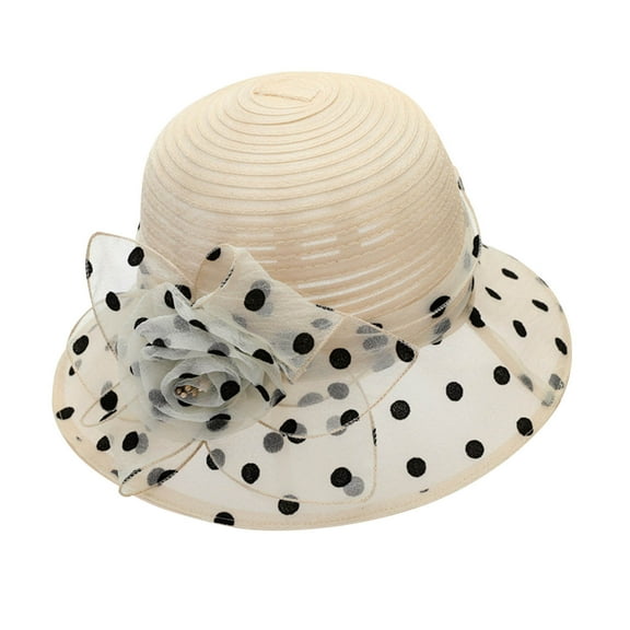 ktowifly Summer Polka Dot Flower Hats Comfortable Lightweight Breathable Wedding Trendy Hat for Women