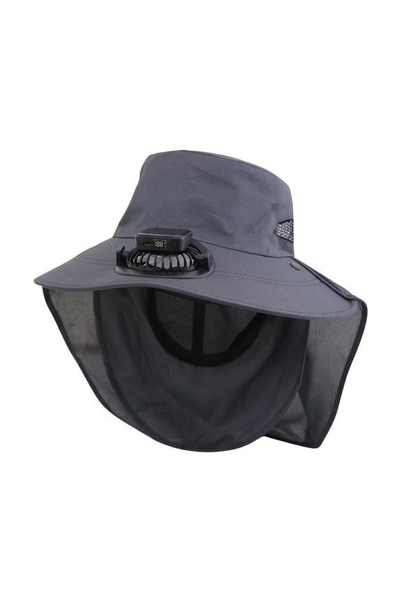 Wide Brim Hat with Fan Outdoor Powered USB Charging Going out Cap with Drawstring for Men Women