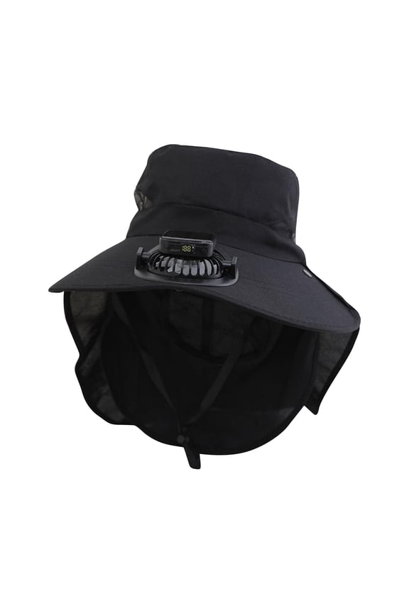 Wide Brim Hat with Fan Outdoor Powered USB Charging Going out Cap with Drawstring for Men Women