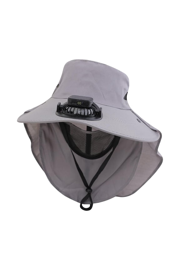 Wide Brim Hat with Fan Outdoor Powered USB Charging Going out Cap with Drawstring for Men Women