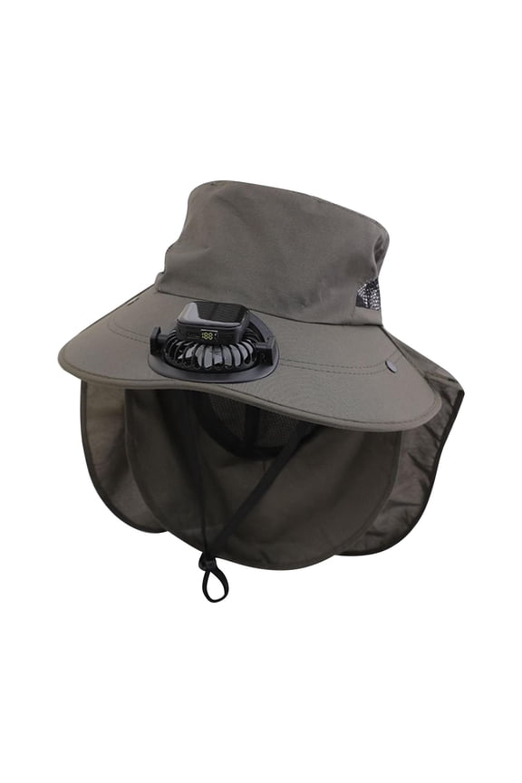 Wide Brim Hat with Fan Outdoor Powered USB Charging Going out Cap with Drawstring for Men Women