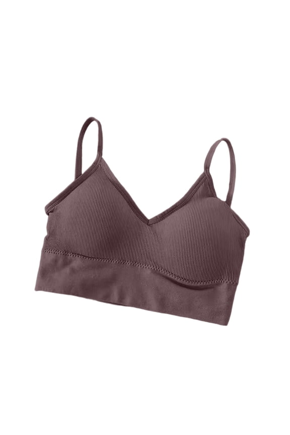 Womens Cami Bras Spaghetti Straps Solid Color Ribbed Wireless Comfortable Lightweight Underwear