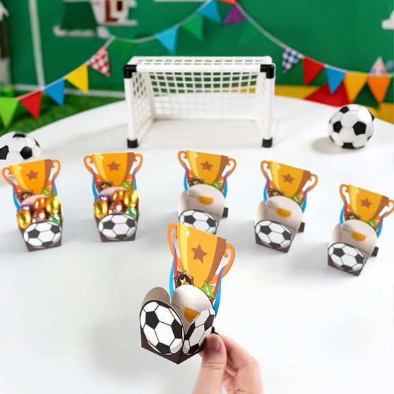 kttectoa 10 Pcs Stereoscopic Standing Football Trophy Gift Candy Wrapping Boxes Made of Sturdy Paper for Soccer Party Favors Snack and Small Gift Container