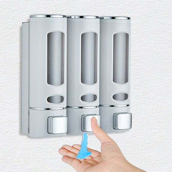 kttectoa 3-in-1 Bathroom Shower Soap Shampoo Conditioner Dispenser Wall Mounted Leak-Proof Plastic White 8.46x8.27x2.76in for Home Kitchen Hotel Office No Drill Required Christmas Gifts Home